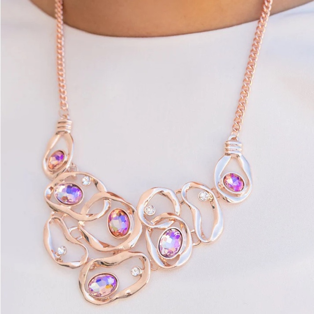 Paparazzi Rose Gold Necklace with Iridescent Purple Gems